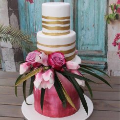 Moderne Hochzeitstorte, Zuckerblumen, gold-pink cake, Sanelas Tortenwelt, Hochzeitstorten, Bückeburg21
